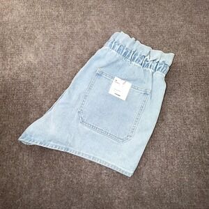 Vigoss Paperbag High Rise Shorts Womens 29 Blue Denim Cotton Drawstring Waist